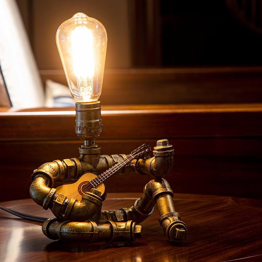 工芸品 Gold blue lumpy pipe LCYY.TG Music Guitar Table Lamp,Steampunk Table Lamp,Retro